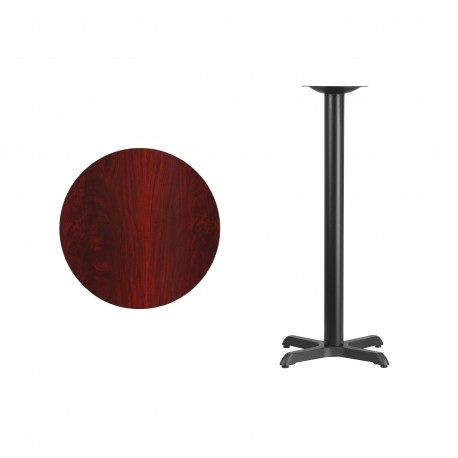 24'' Round Mahogany Laminate Table Top with 22'' x 22'' Bar Height Table Base