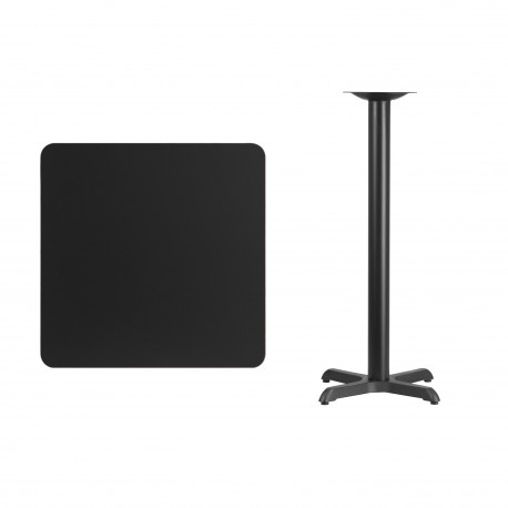30'' Square Black Laminate Table Top with 22'' x 22'' Bar Height Table Base