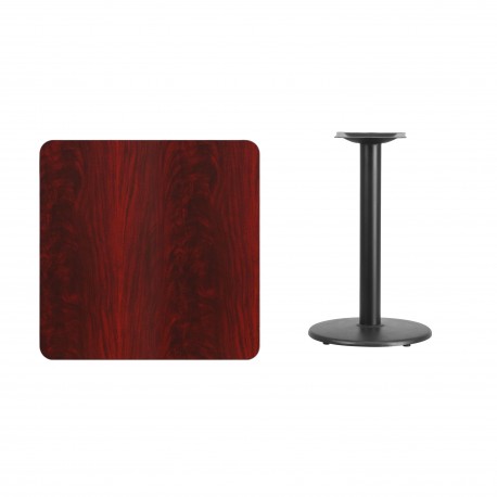 30'' Square Mahogany Laminate Table Top with 18'' Round Table Height Base