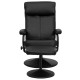 Contemporary Black Leather Recliner and Ottoman with Leather Wrapped Base