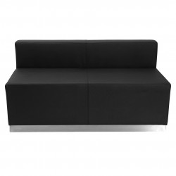 Inspiration Collection Black Leather Loveseat with Brushed Stainless Steel Base