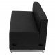 Inspiration Collection Black Leather Loveseat with Brushed Stainless Steel Base