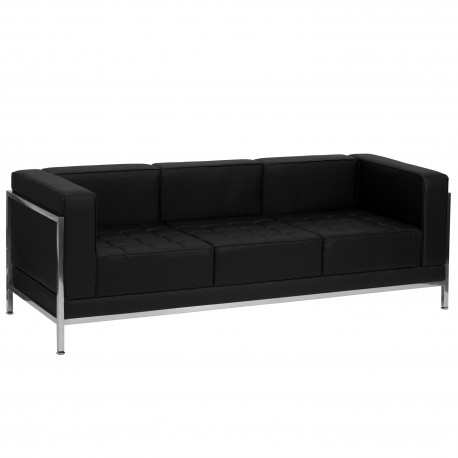 Immaculate Collection Contemporary Black Leather Sofa with Encasing Frame
