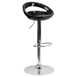 Contemporary Black Plastic Adjustable Height Bar Stool with Chrome Base