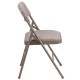 Triple Braced Beige Fabric Upholstered Metal Folding Chair