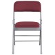 Triple Braced Burgundy Patterned Fabric Upholstered Metal Folding Chair