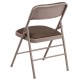 Triple Braced Brown Fabric Upholstered Metal Folding Chair