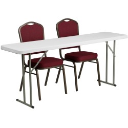 18'' x 72'' Plastic Folding Training Table with 2 Crown Back Stack Chairs