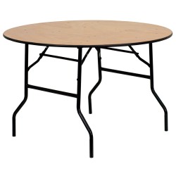 48'' Round Wood Folding Banquet Table with Clear Coated Finished Top
