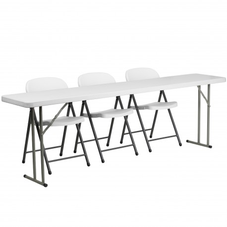 18'' x 96'' Plastic Folding Training Table with 3 White Plastic Folding Chairs