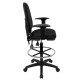 Mid-Back Black Fabric Multi-Functional Drafting Stool with Arms and Adjustable Lumbar Support