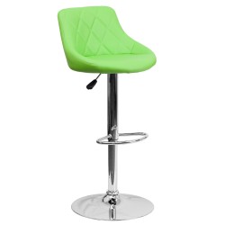 Contemporary Green Vinyl Bucket Seat Adjustable Height Bar Stool with Chrome Base