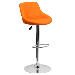 Contemporary Orange Vinyl Bucket Seat Adjustable Height Bar Stool with Chrome Base