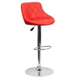 Contemporary Red Vinyl Bucket Seat Adjustable Height Bar Stool with Chrome Base