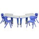 Blue Trapezoid Plastic Activity Table Configuration with 4 School Stack Chairs