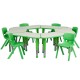 Green Trapezoid Plastic Activity Table Configuration with 6 School Stack Chairs