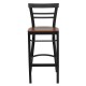 Black Ladder Back Metal Restaurant Bar Stool - Cherry Wood Seat