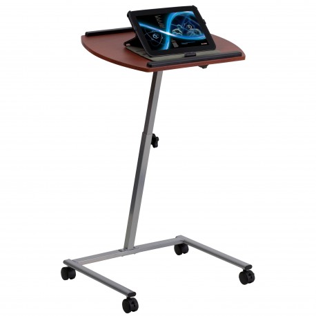 Angle and Height Adjustable Mobile Laptop Computer Table with Mahogany Top