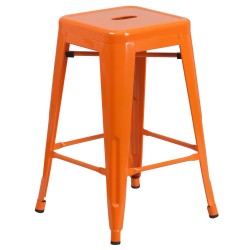 24'' Backless Orange Metal Counter Height Stool
