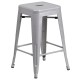 24'' Backless Silver Metal Counter Height Stool