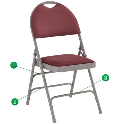 Extra Large Ultra-Premium Triple Braced Burgundy Fabric Metal Folding Chair with Easy-Carry Handle