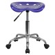 Vibrant Deep Blue Tractor Seat and Chrome Stool