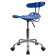 Vibrant Bright Blue and Chrome Computer Task Chair with Tractor Seat