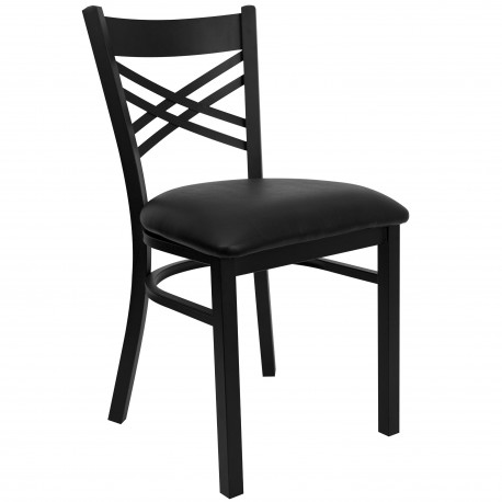 Black ''X'' Back Metal Restaurant Chair - Black Vinyl Seat