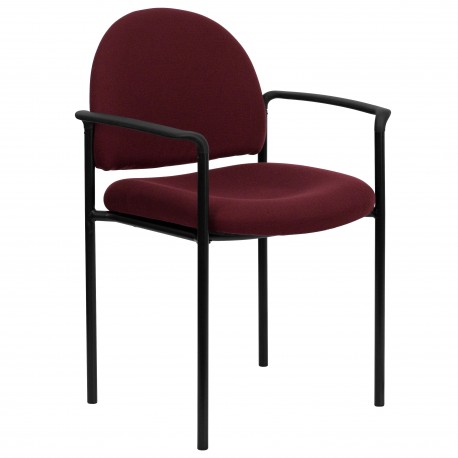 Burgundy Fabric Comfortable Stackable Steel Side Chair with Arms