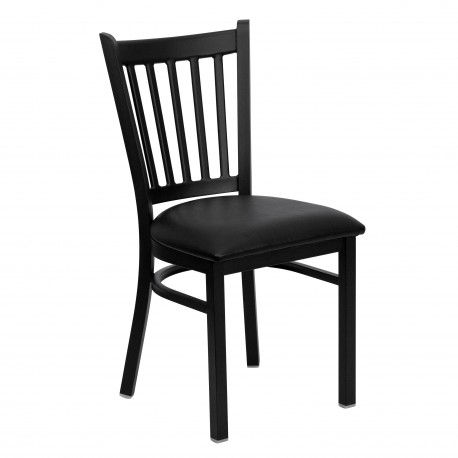 Black Vertical Back Metal Restaurant Chair - Black Vinyl Seat
