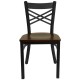 Black ''X'' Back Metal Restaurant Chair - Mahogany Wood Seat