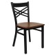 Black ''X'' Back Metal Restaurant Chair - Cherry Wood Seat
