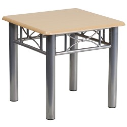 Natural Laminate End Table with Silver Steel Frame