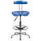 Vibrant Bright Blue and Chrome Drafting Stool with Tractor Seat