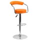 Contemporary Orange Vinyl Adjustable Height Bar Stool with Arms and Chrome Base