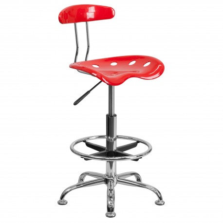 Vibrant Red and Chrome Drafting Stool with Tractor Seat