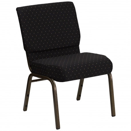 21'' Extra Wide Black Dot Patterned Fabric Stacking Church Chair with 4'' Thick Seat - Gold Vein Frame