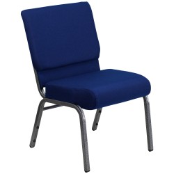 21'' Extra Wide Navy Blue Fabric Stacking Church Chair with 4'' Thick Seat - Silver Vein Frame