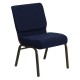 21'' Extra Wide Navy Blue Dot Patterned Fabric Stacking Church Chair with 4'' Thick Seat - Gold Vein Frame