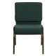 21'' Extra Wide Hunter Green Dot Patterned Fabric Stacking Church Chair with 4'' Thick Seat - Gold Vein Frame