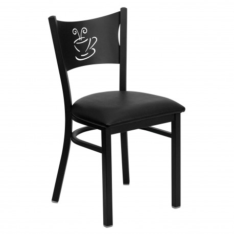 Black Coffee Back Metal Restaurant Chair - Black Vinyl Seat