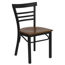 Black Ladder Back Metal Restaurant Chair - Cherry Wood Seat