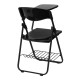 Black Plastic Chair with Left Handed Tablet Arm and Book Basket