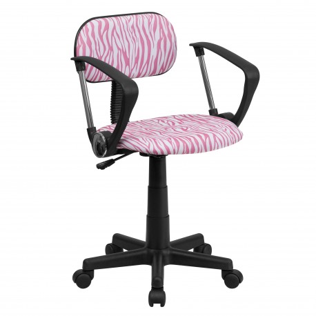 Pink and White Zebra Print Computer Chair with Arms
