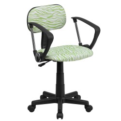 Green and White Zebra Print Computer Chair with Arms