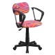 Multi-Colored Swirl Printed Pink Computer Chair with Arms