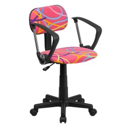 Multi-Colored Swirl Printed Pink Computer Chair with Arms