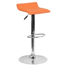 Contemporary Orange Vinyl Adjustable Height Bar Stool with Chrome Base
