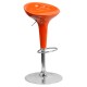 Contemporary Orange Plastic Adjustable Height Bar Stool with Chrome Base