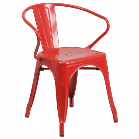 Red Metal Chair with Arms